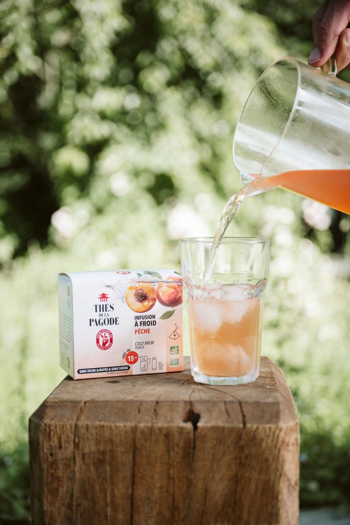Thé glacé bio infusion à froid pêche, épicerie Croquez Nature à Ath